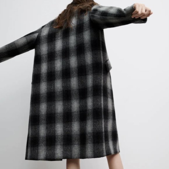 ZARA Women New PLAID CHECK DOUBLE BREASTED MANTECO 100% WOOL COAT Gray A… - Picture 3 of 16